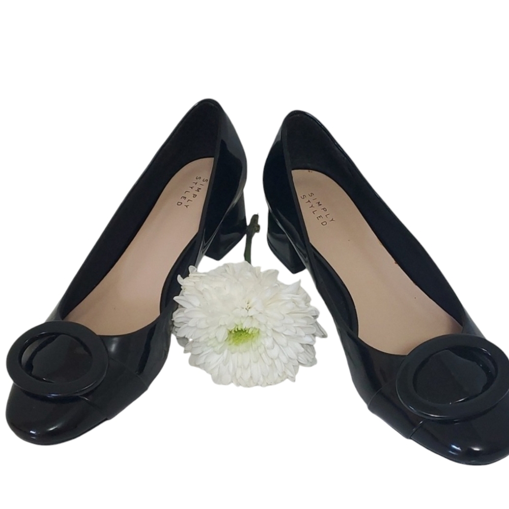 Simply Styled "Didot" Dressy  Patent Leather Chunky Pumps Heels, Size 8.5